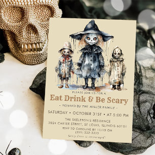 Invitación Comer Dink y ser la fiesta de Halloween de miedo
