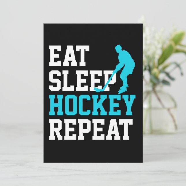 Invitación Comer Dormir Hockey Repetir        (Anverso de pie)
