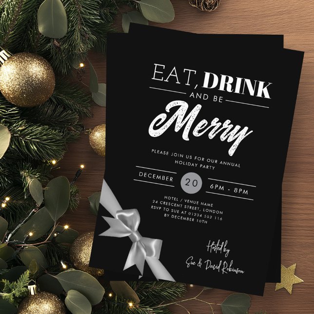 Invitación Comer moderno, beber ser merry Navidad Cinta Plata (Subido por el creador)