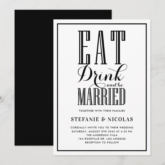 Invitación Comer negro, beber y casarse con Boda (Anverso / Reverso)