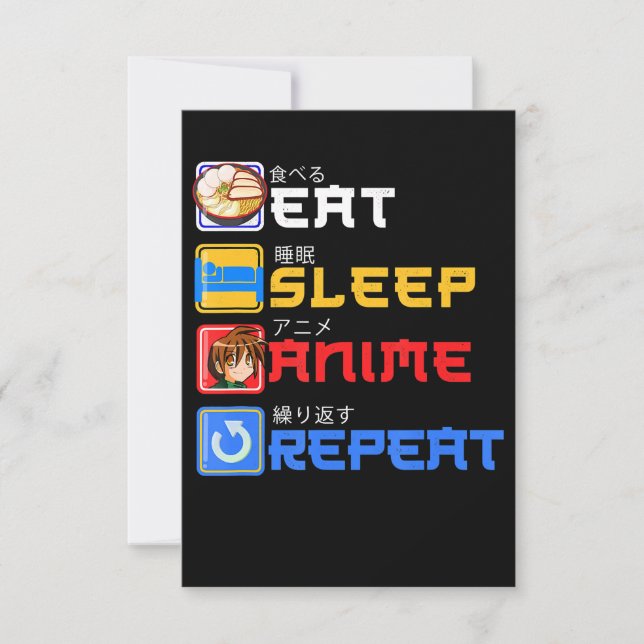 Invitación Comer Sleep Anime Repetir Idea de Regalo Cosplayer (Anverso)
