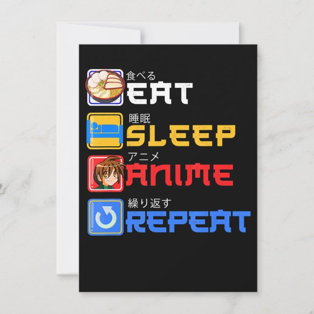 Invitación Comer Sleep Anime Repetir Idea de Regalo Cosplayer (Anverso)