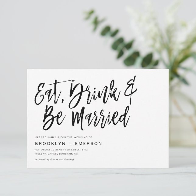 Invitación Comer una bebida y casarse con un Boda de la mano (Anverso de pie)