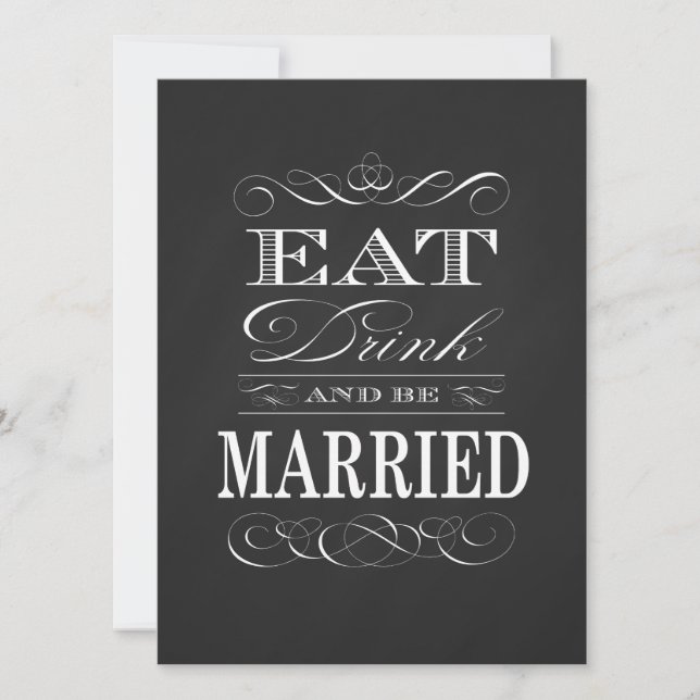 Invitación Comer y casarse Chalkboard Vintage (Anverso)