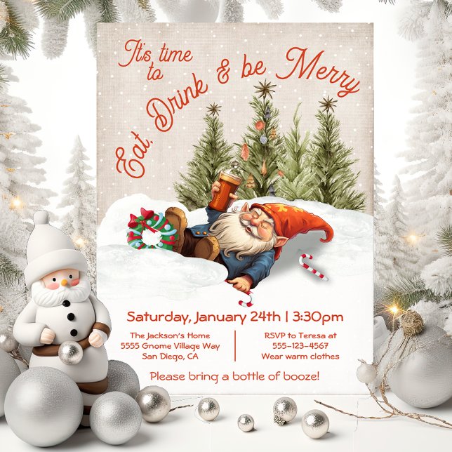 Invitación Comer y ser Fiesta de Navidades de Gnome borrachos (Subido por el creador)