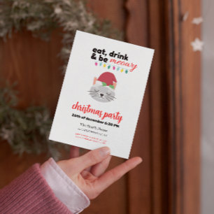 Invitación Comer y ser Fiesta de Santa Cat Personalizado Meow