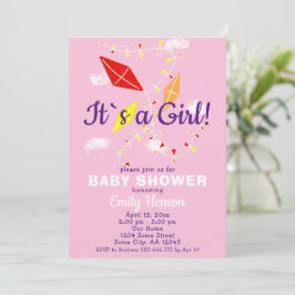 Invitación Cometas en el cielo rosado Es un Baby Shower Chica