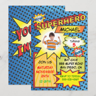 Invitación Comic Book Superhero Foto Insertar fiesta de cumpl