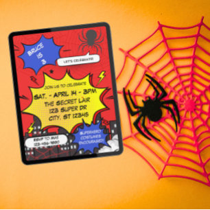 Invitación Cómic de cumpleaños de superhéroe araña