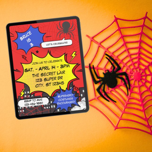 Invitación Cómic de cumpleaños de superhéroe araña (Subido por el creador)