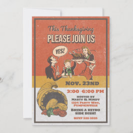 Invitación Cómic De La Cena Del Día De Acción De Gracias Retr