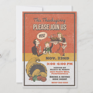 Invitación Cómic De La Cena Del Día De Acción De Gracias Retr