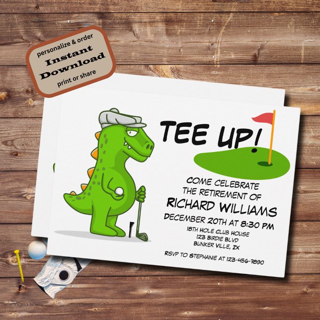 Invitación Comic del jugador de dinosaurios de golf retirado  (Subido por el creador)