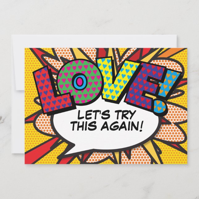 Invitación Cómic divertido de cambio de fecha moderno (Anverso)