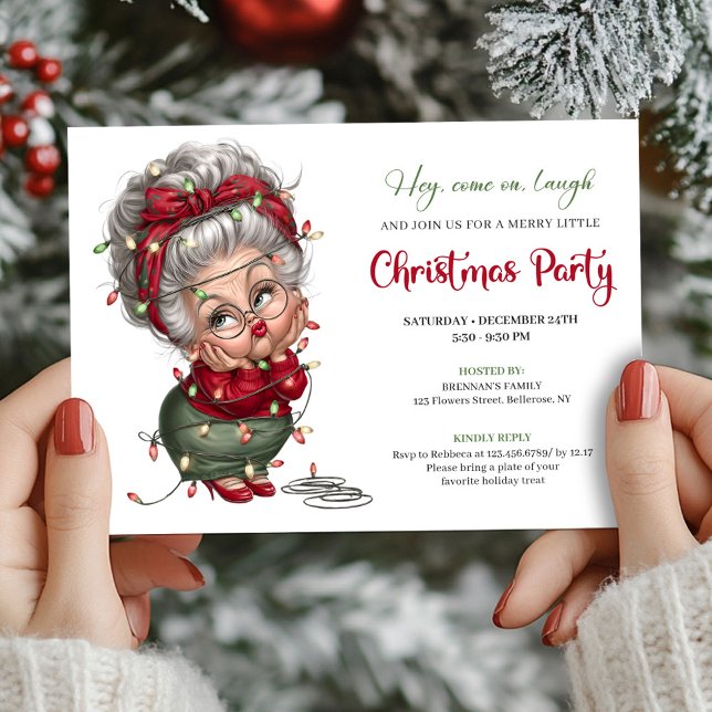 Invitación Comic Grandma Festive Christmas Celebration Invite (Comic Grandma Festive Christmas Celebration Invite)