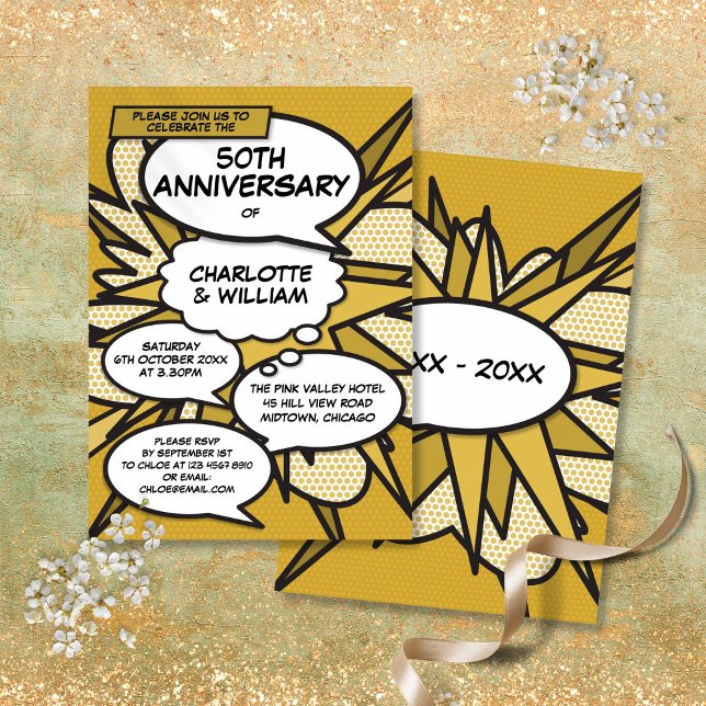 Invitación Cómic Pop del 50º Aniversario de Bodas de Oro (50th Golden Wedding Anniversary Comic Book Pop Invitation)