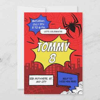 Invitación Comic Spider Theme Birthday Party Invitation