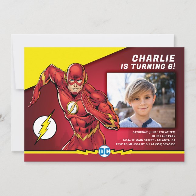 Invitación Comics de DC | Cumpleaños de la Foto Flash (Anverso)