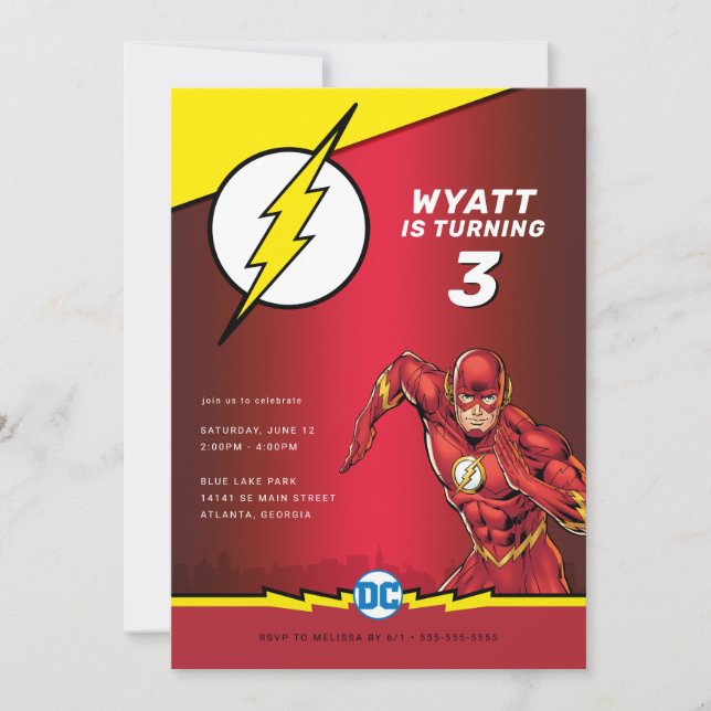 Invitación Comics de DC - The Flash | Cumpleaños (Anverso)
