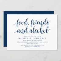 Comida, amigos y alcohol, moderna ducha de novia e