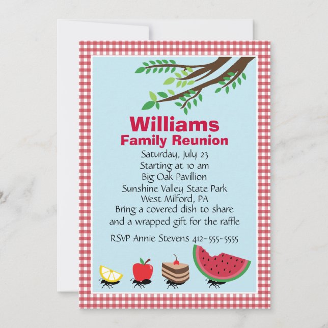 Invitación Comida campestre adaptable de la reunión de (Anverso)