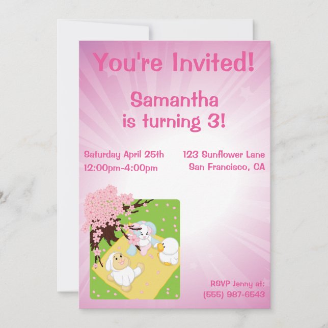 Invitación Comida campestre de la celebración de la primavera (Anverso)