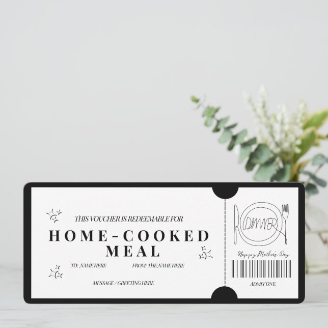 Invitación Comida Casera Minimalista y Audaz Vale (Anverso de pie)