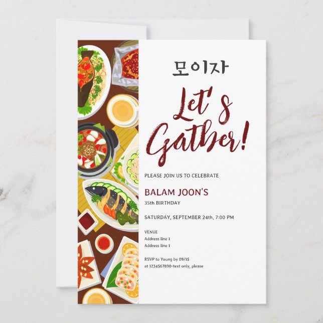 Invitación Comida coreana del partido de cumpleaños estadouni (Anverso)