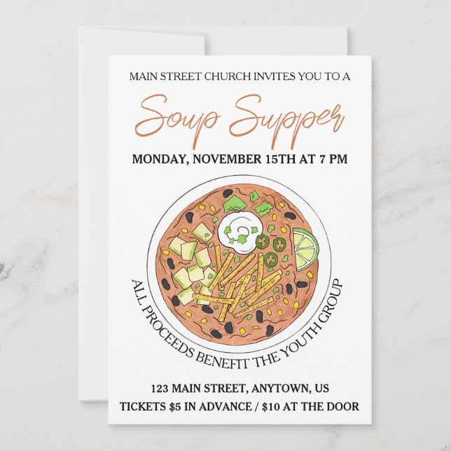 Invitación Comida de cena de la competencia de la sopa de tor (Anverso)