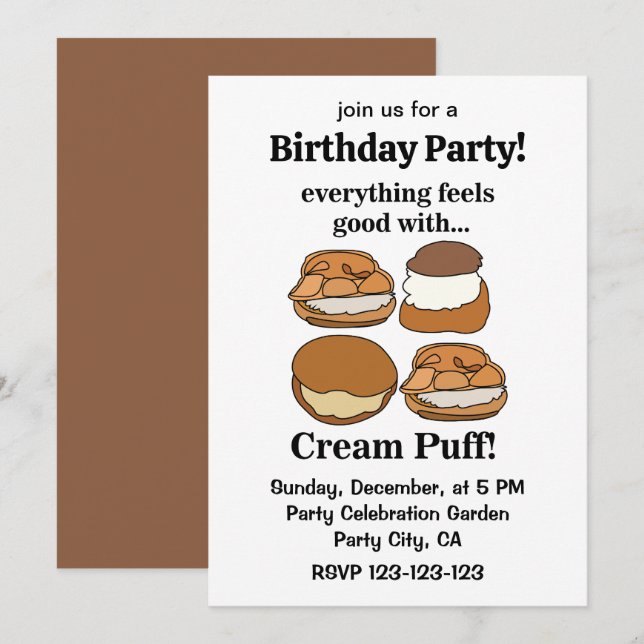 Invitación Comida De Crema Pastelera Postre Cumpleaños Fiesta (Anverso / Reverso)