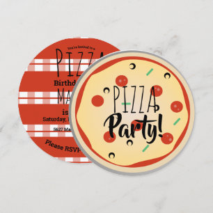 Invitación Comida de cumpleaños con mezcla de pizza a cuadros