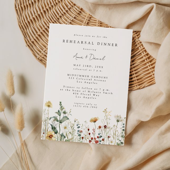 Invitación Comida de ensayo de boda en campo de flores silves (Subido por el creador)