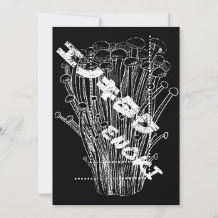 Invitación Comida de hongos japoneses con letras Enoki blanca