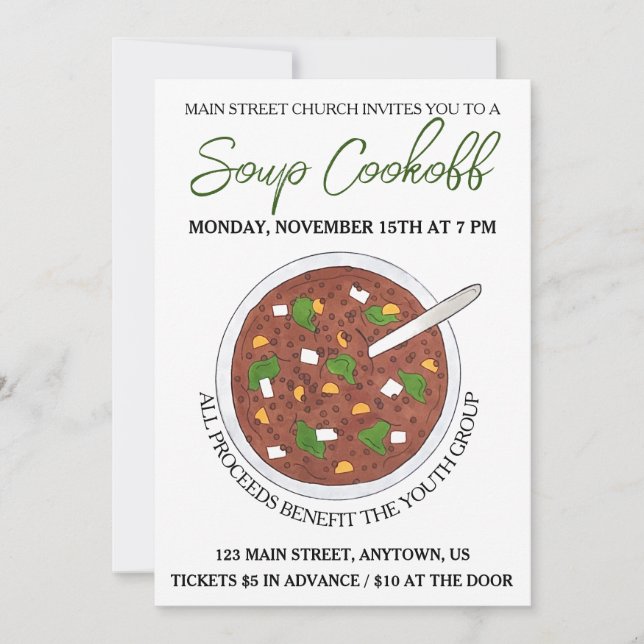 Invitación Comida de la cena de la competencia de cocina de l (Anverso)