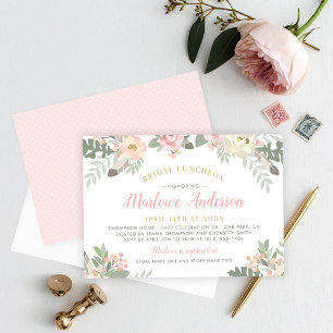 Invitación Comida de novias con Boho floral rosa y dorado de 