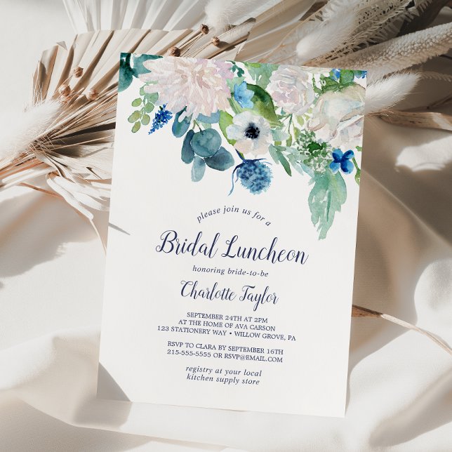 Invitación Comida de novias con flores blancas clásicas (Subido por el creador)