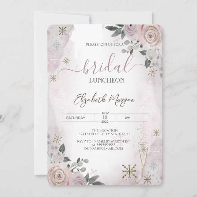 Invitación Comida de novias con flores de Rubor con copas de  (Anverso)