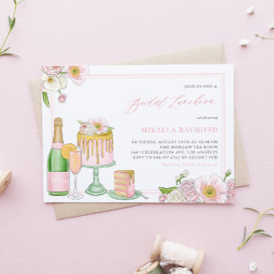 Invitación Comida de novias floral de pasteles de champán y g