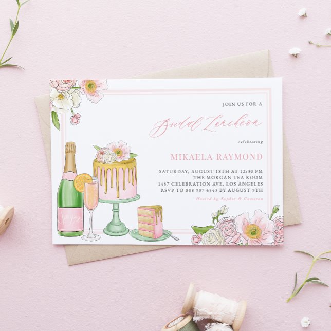 Invitación Comida de novias floral de pasteles de champán y g (Subido por el creador)