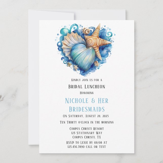Invitación Comida de Novias Starfish Escena de Playa (Anverso)
