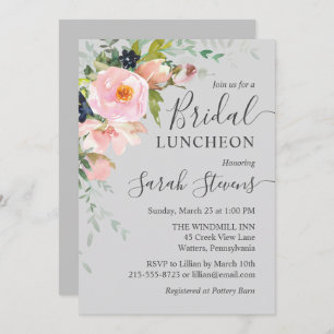 Invitación Comida de novios con el Bouquet floral rosa y gris