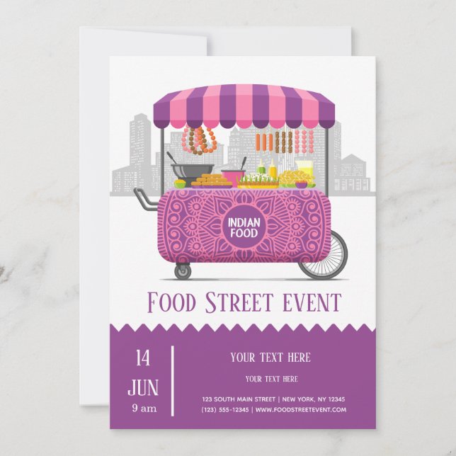 Invitación Comida indiana de la calle de la comida (Anverso)
