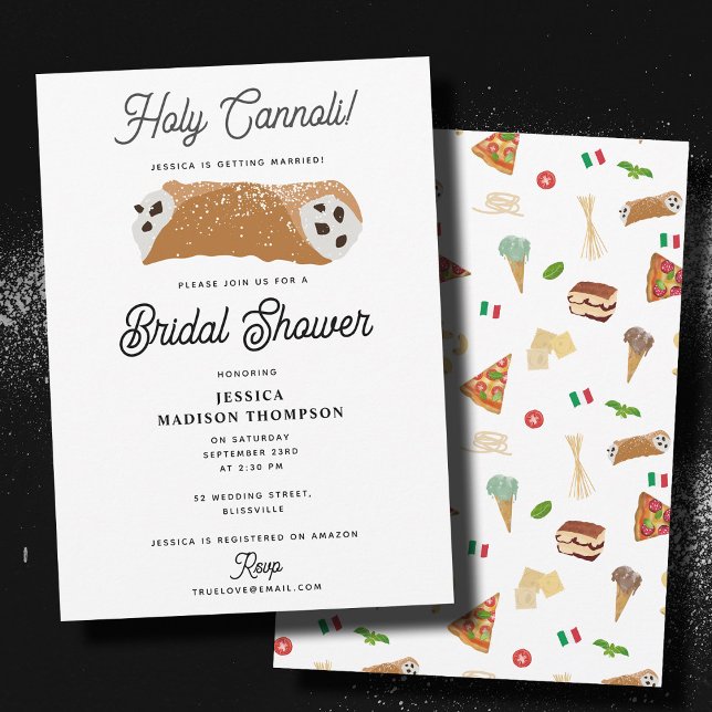 Invitación Comida italiana Santa Cannoli Bridal Shower Boda (Italian Food Holy Cannoli Bridal Shower Wedding Invitation)
