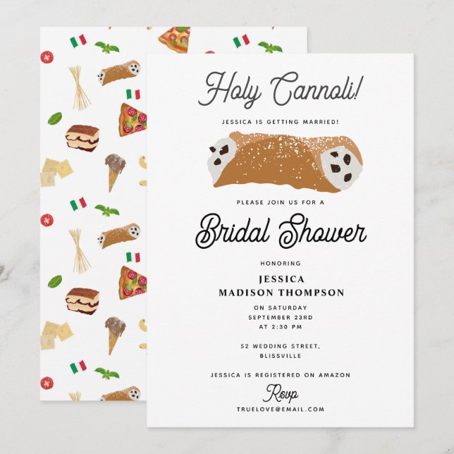 Invitación Comida italiana Santa Cannoli Bridal Shower Boda (Anverso / Reverso)