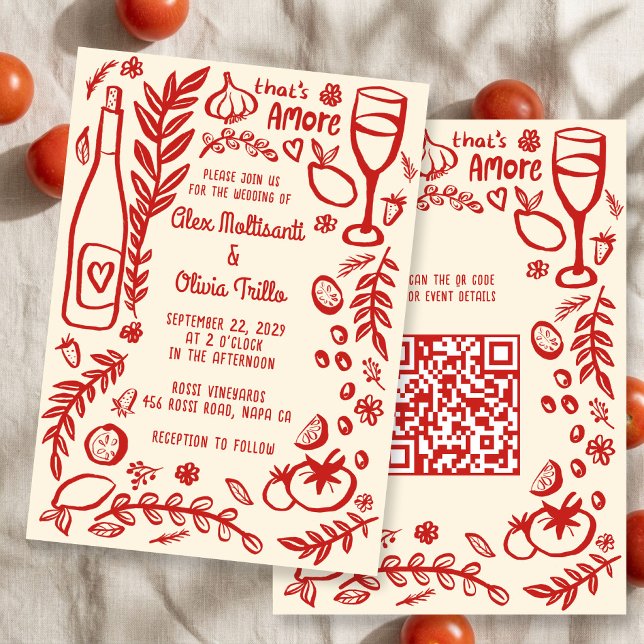 Invitación Comida Italiana That's Amore Fiesta de Boda QR Per (That's Amore Italian Food CUSTOM QR Wedding Party Invitation
)