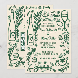 Invitación Comida Italiana That's Amore Fiesta de Boda QR Per