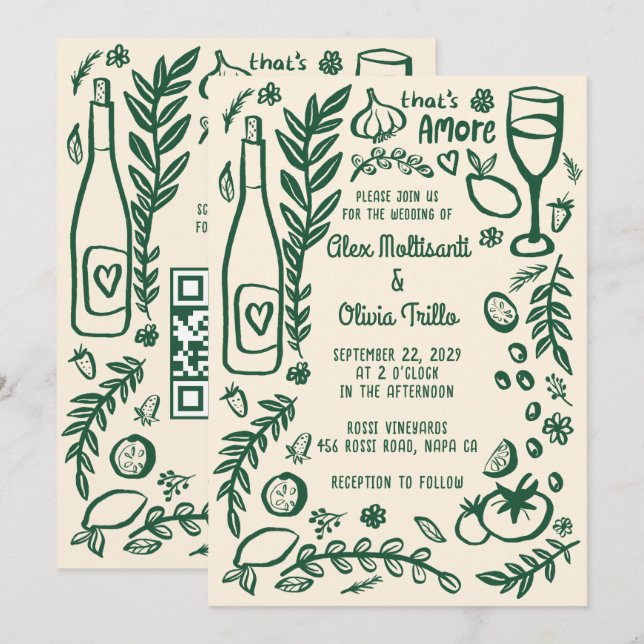 Invitación Comida Italiana That's Amore Fiesta de Boda QR Per (Anverso / Reverso)