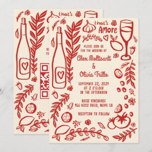 Invitación Comida Italiana That's Amore Fiesta de Boda QR Per