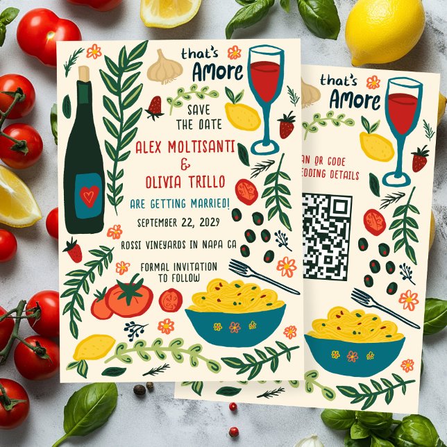 Invitación Comida Italiana That's Amore GUARDAR LA FECHA Códi (That's Amore Italian Food SAVE THE DATE Custom QR Invitation
)