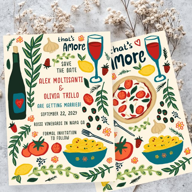 Invitación Comida Italiana That's Amore GUARDAR LA FECHA Comp (That's Amore Italian Food SAVE THE DATE Engagement Invitation
)